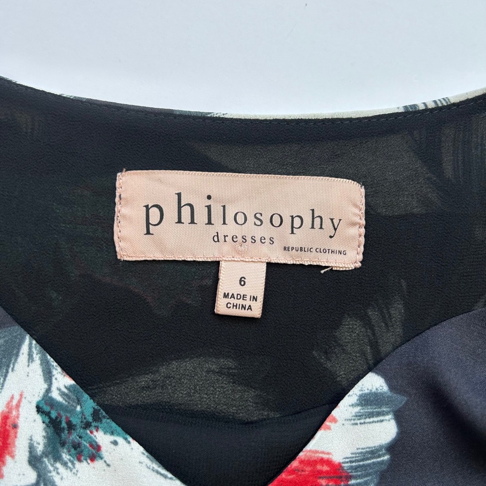 Philosophy Republic Clothing Black Floral Wrap Maxi Dress Size 6 V-Neck Chiffon - Picture 2 of 9